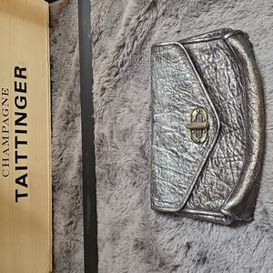 Heather Hawkins Silver Textured Metallic Leather Vintage Clutch